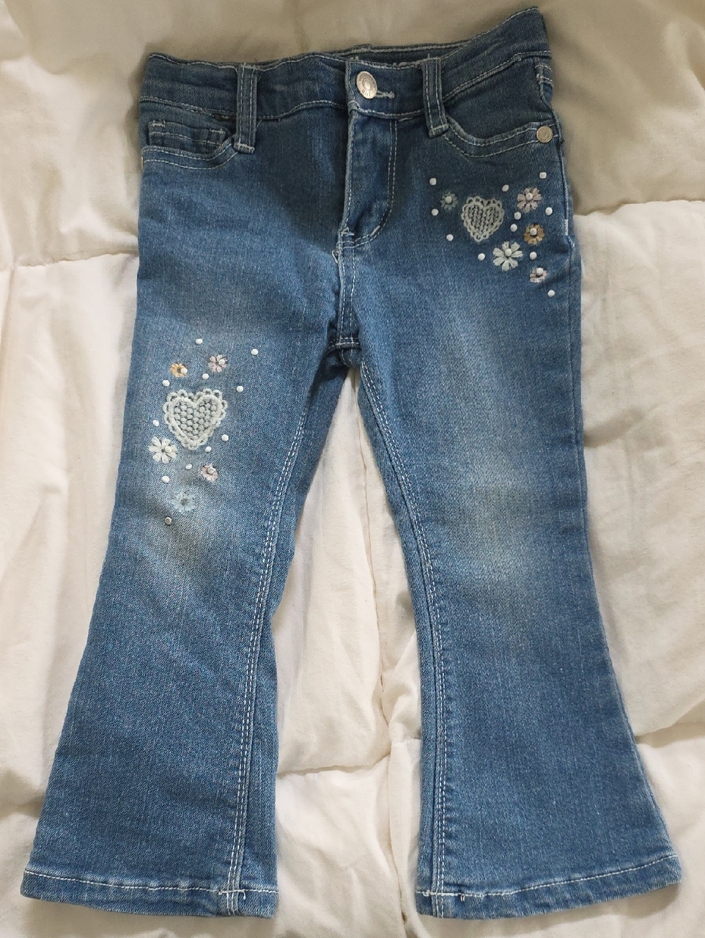 Wallflower Blue Embroidered Heart Flare Jeans